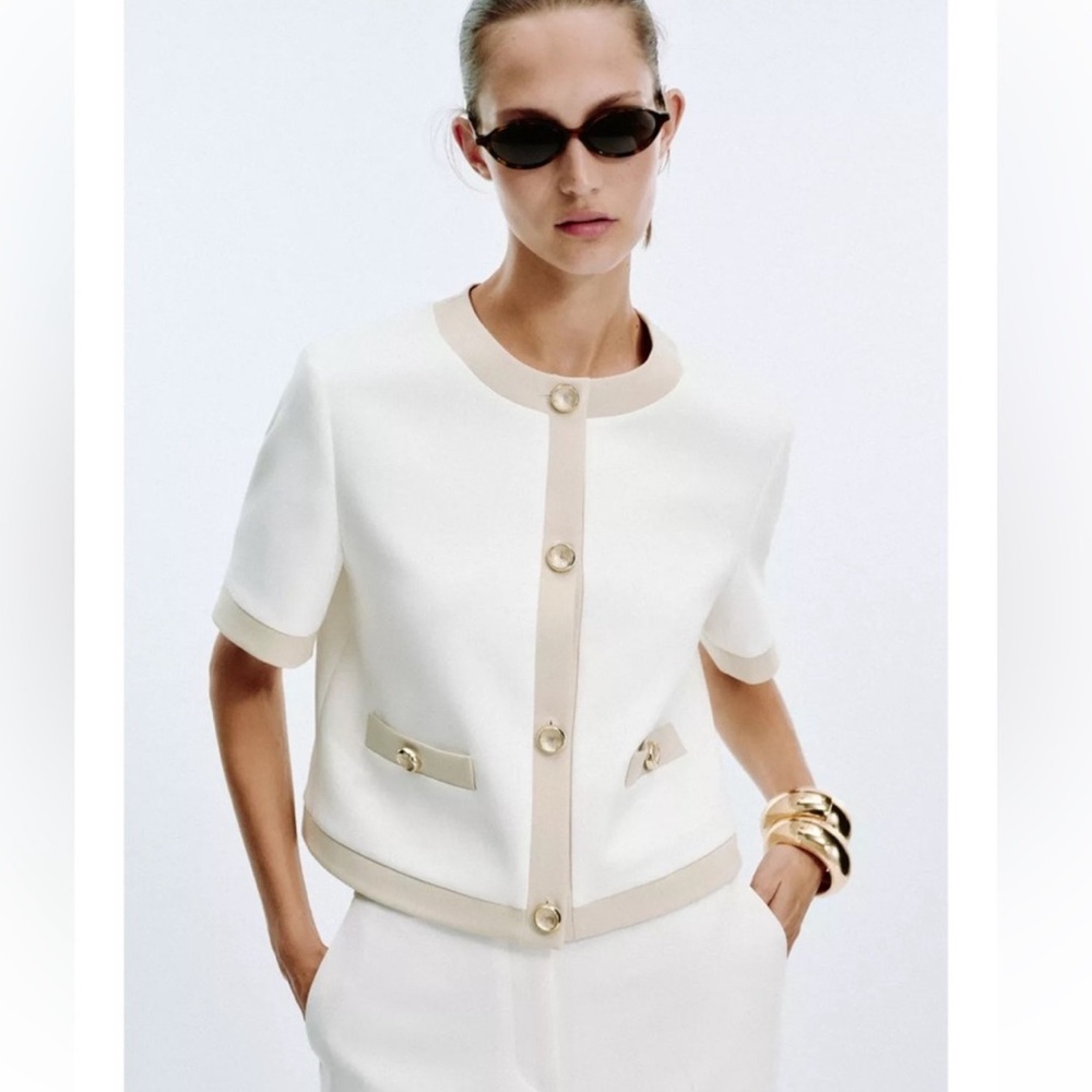 ZARA Short Sleeve Combination Contrast Blazer | Small, New